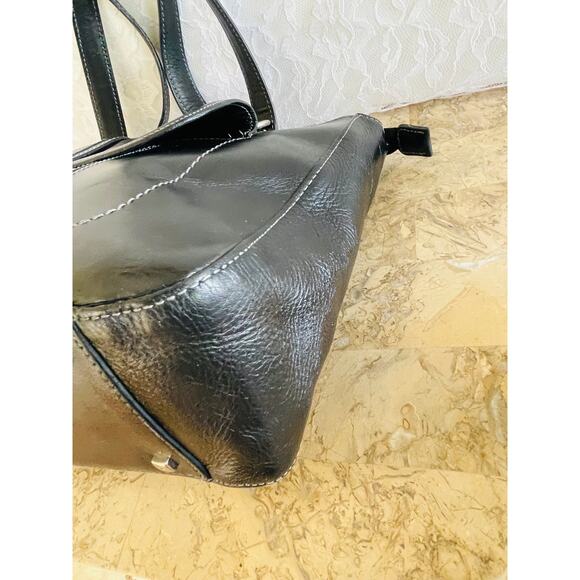 ETIENNE AIGNER black classic smooth shinny leather shoulder bag tote - Picture 7 of 9